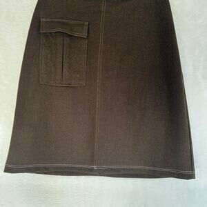 Zara Brown midi pencil skirt with white stitching 28